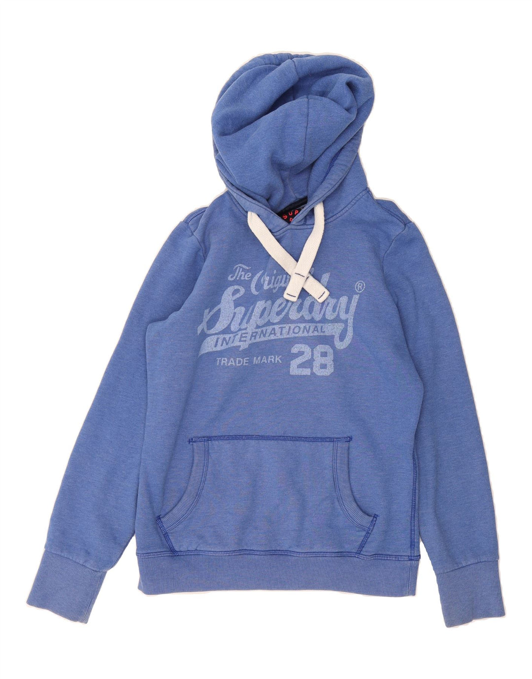 SUPERDRY Womens Graphic Hoodie Jumper UK 14 Medium Blue Polyester Vintage Superdry and Second-Hand Superdry from Messina Hembry 