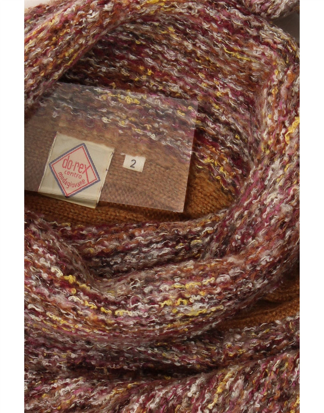 Maglione maglione collo alto da donna VINTAGE UK 14 a righe multicolori medie