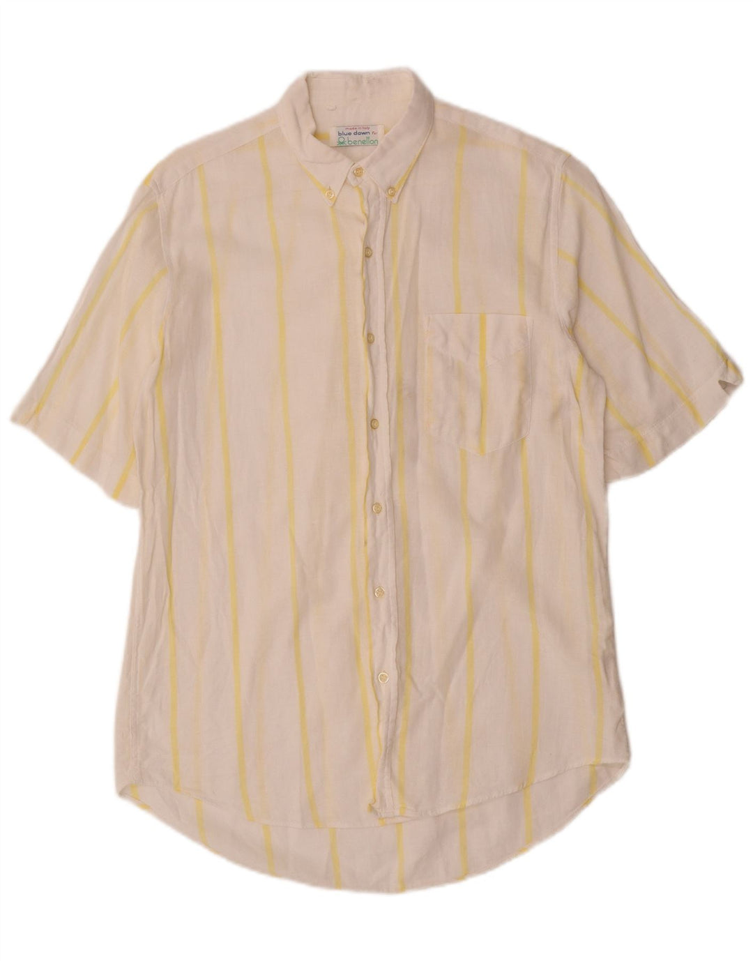 Camicia Uomo Manica Corta BENETTON Cotone Rigato Medio Bianco