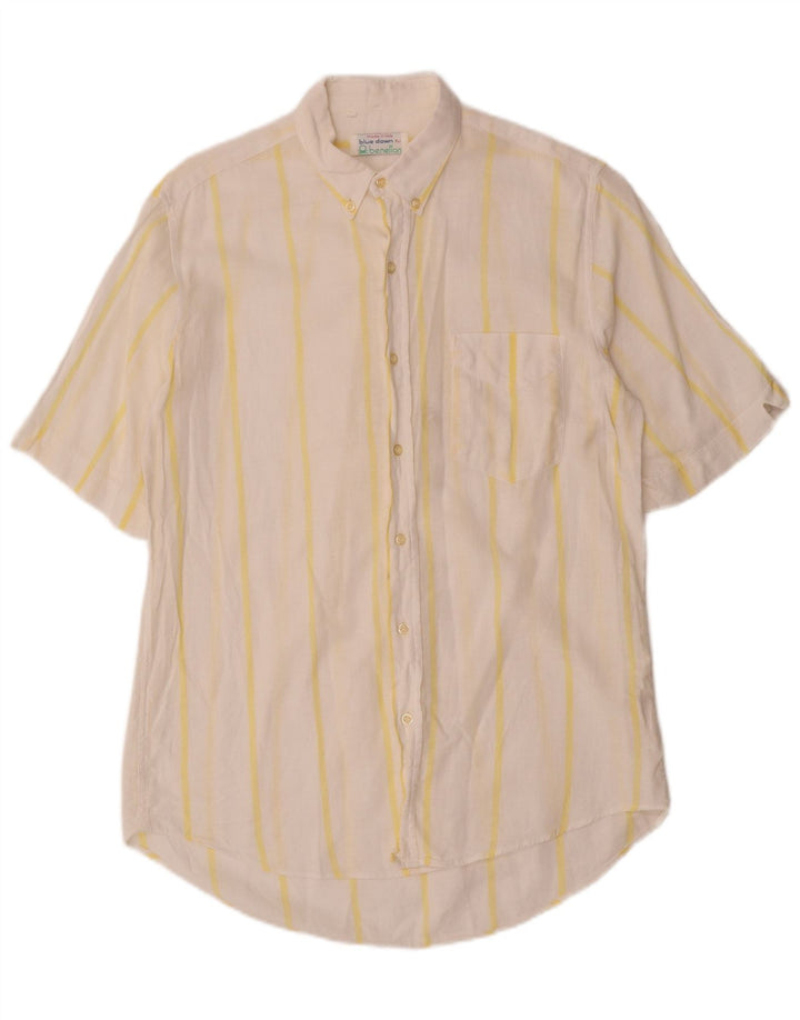 Camicia Uomo Manica Corta BENETTON Cotone Rigato Medio Bianco