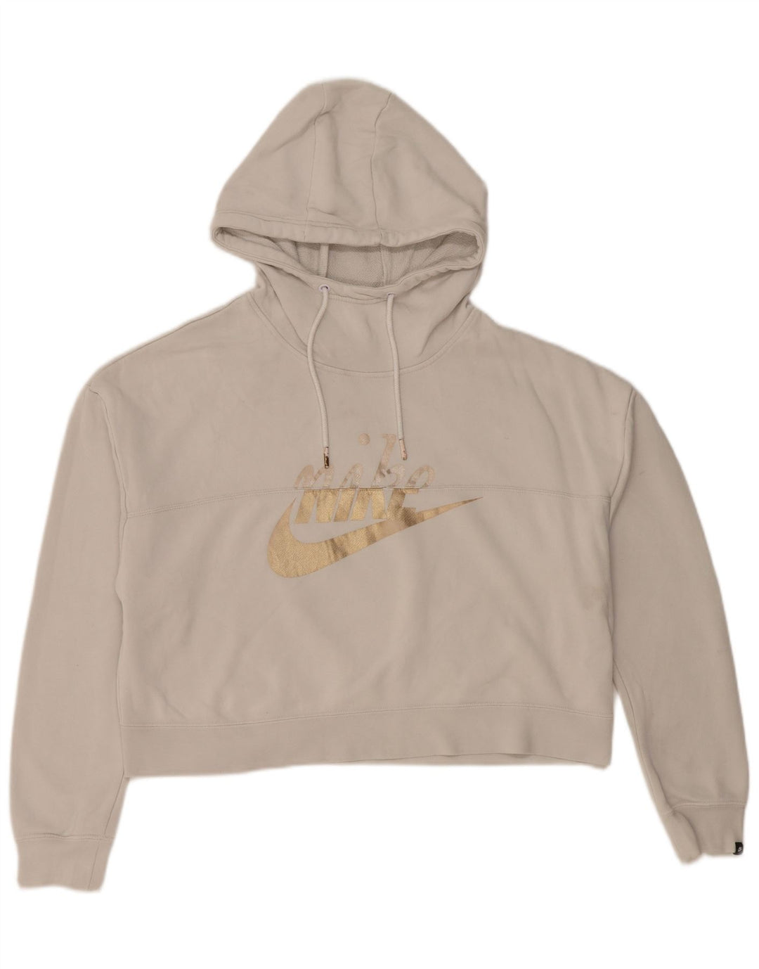 NIKE Felpa con cappuccio grafica corta da donna UK 14 Cotone grigio medio