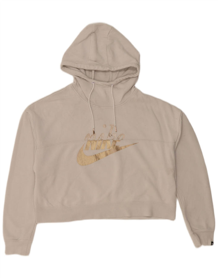NIKE Felpa con cappuccio grafica corta da donna UK 14 Cotone grigio medio