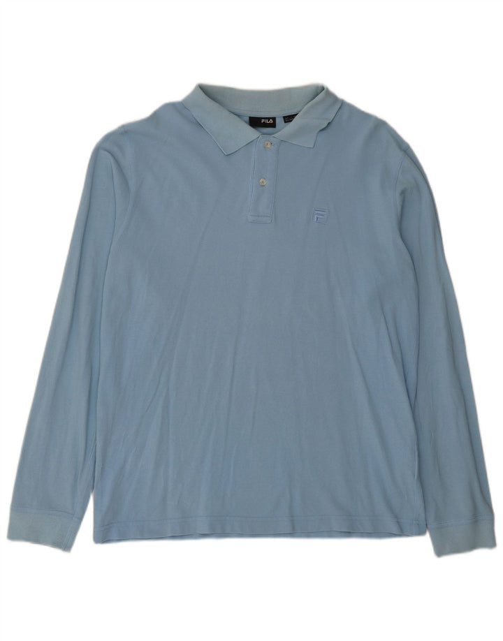 Polo da uomo a maniche lunghe Fila Large in cotone blu