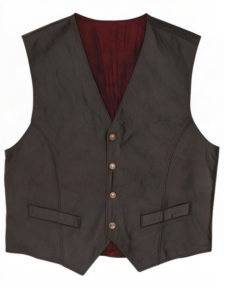 Gilet in pelle vintage da uomo IT 52 grande nero