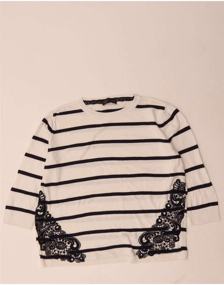 Maglione maglione girocollo da donna Marks & Spencer UK 14 a righe bianche medie