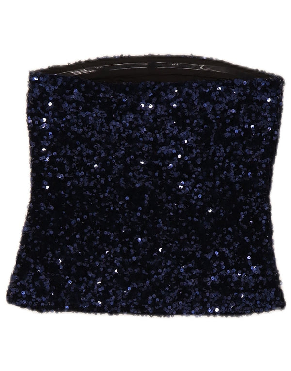 Etam Womens Crop Strapless Top UK 10 Small Navy Blue Polyester