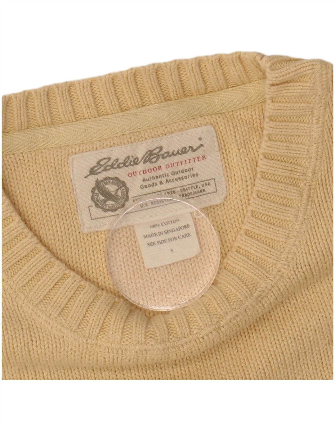 Maglione maglione girocollo da uomo Eddie Bauer piccolo cotone giallo