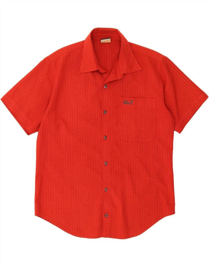 JACK WOLFSKIN Mens Short Sleeve Shirt UK 36/38 Medium Red Check Polyester Vintage Jack Wolfskin and Second-Hand Jack Wolfskin from Messina Hembry 