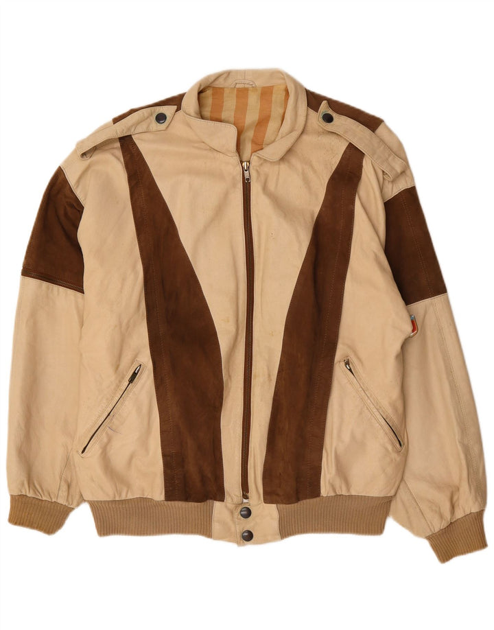 Giacca in pelle militare da uomo VINTAGE IT 50 Large Beige Colourblock