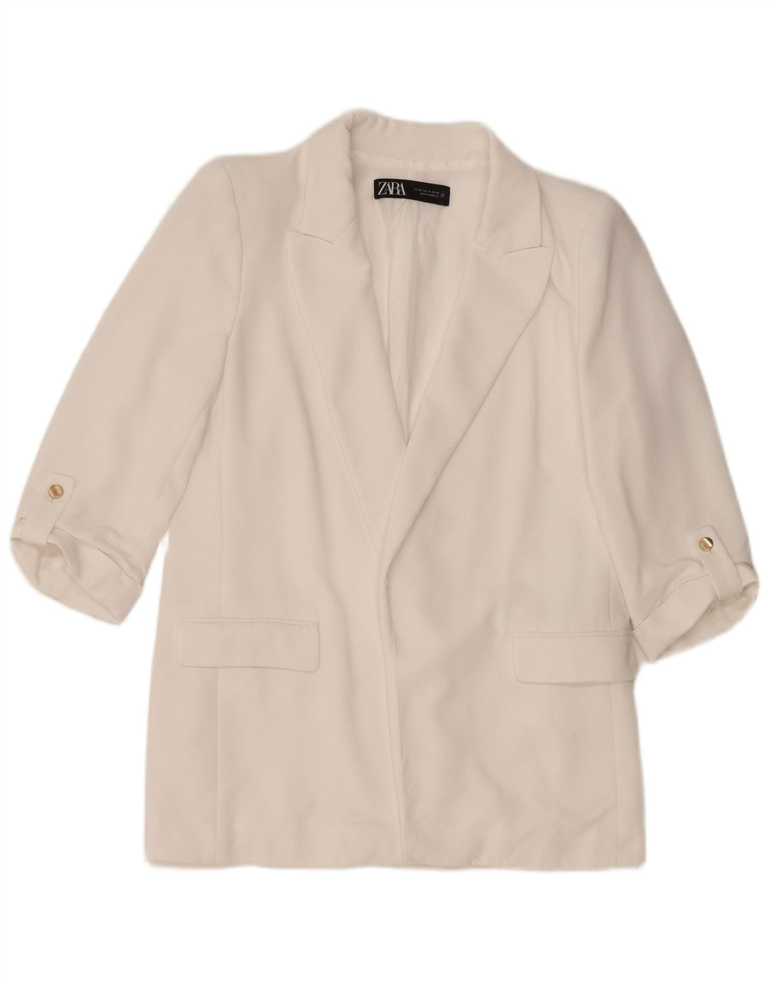 Giacca blazer aperta da donna con maniche a 3/4 ZARA UK 14 poliestere bianco medio