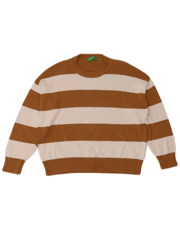 Maglione maglione girocollo da donna Benetton UK 10 piccolo marrone a righe