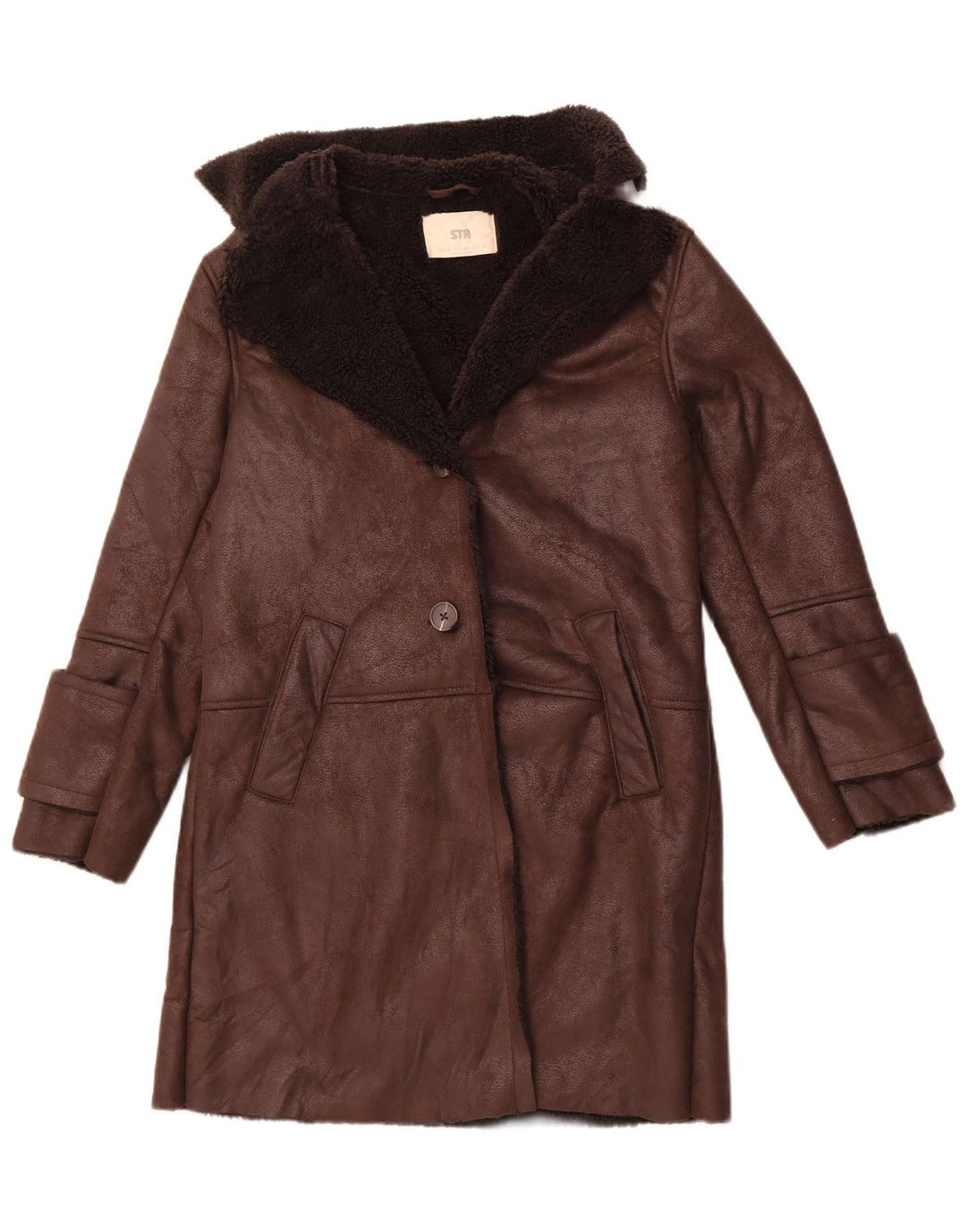 STRADIVARIUS Cappotto oversize in sherpa da donna UK 6 XS Poliestere marrone