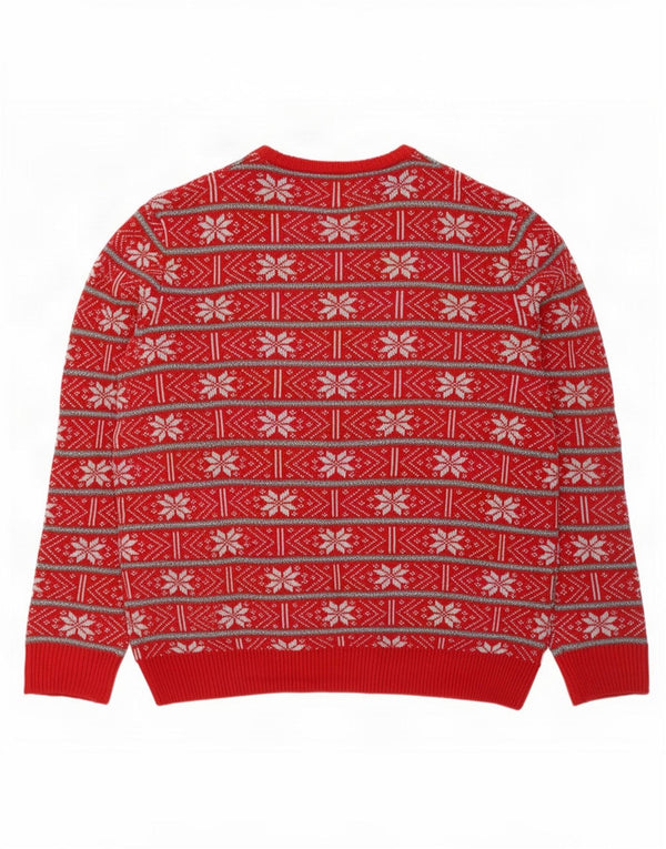 Maglione maglione girocollo da uomo Marks & Spencer UK 16 Large Red Fair Isle