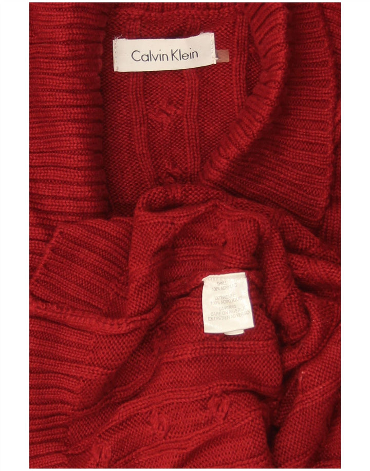 CALVIN KLEIN Maglione da donna con collo a scialle con maniche a 3/4 UK 16 Large Rosso
