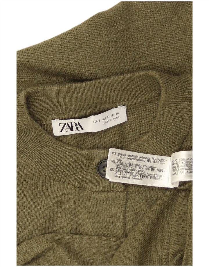 Maglione cardigan corto da donna Zara UK 10 piccolo kaki poliammide