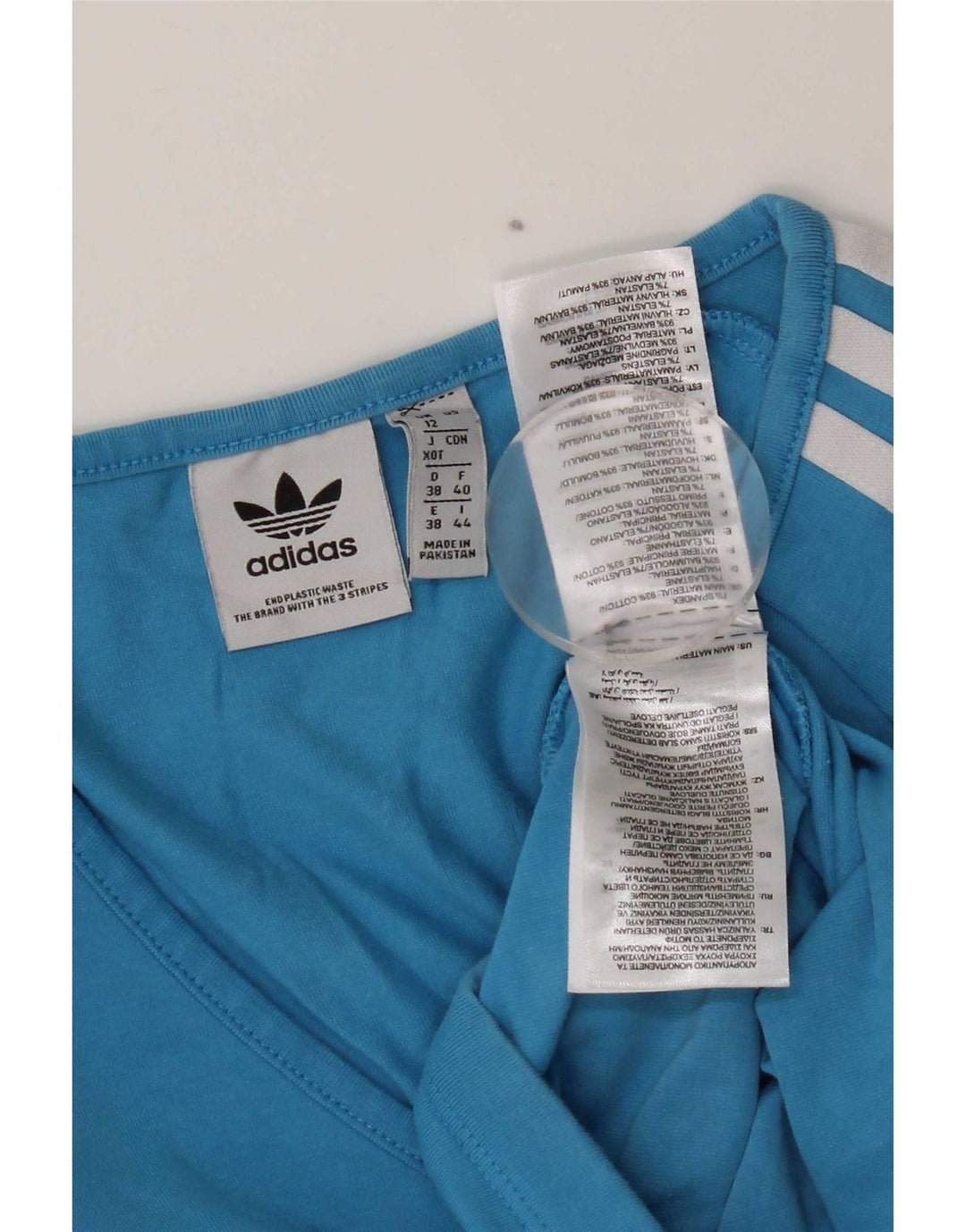 Top corto da donna Adidas manica lunga UK 12 cotone blu medio