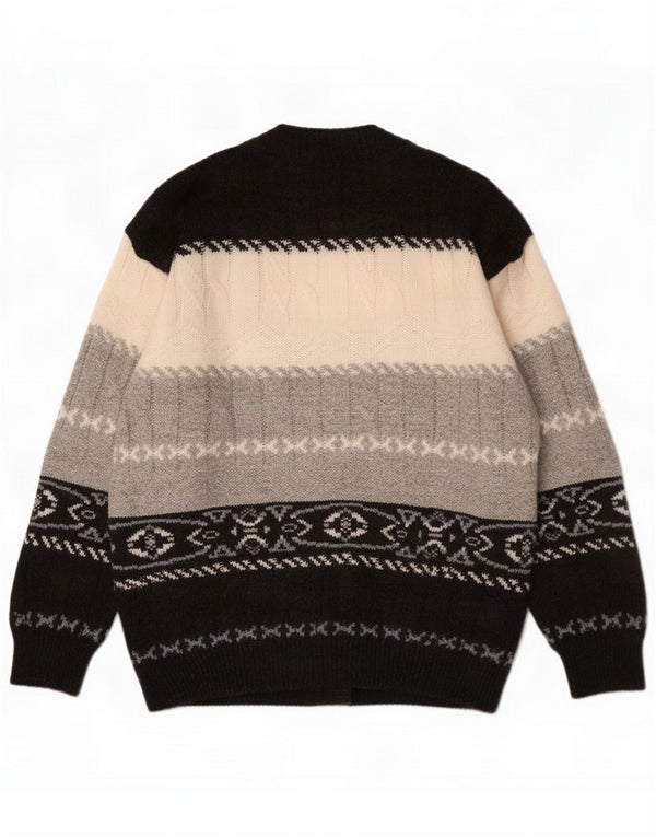Maglione cardigan vintage da uomo grande Fair Isle blu navy