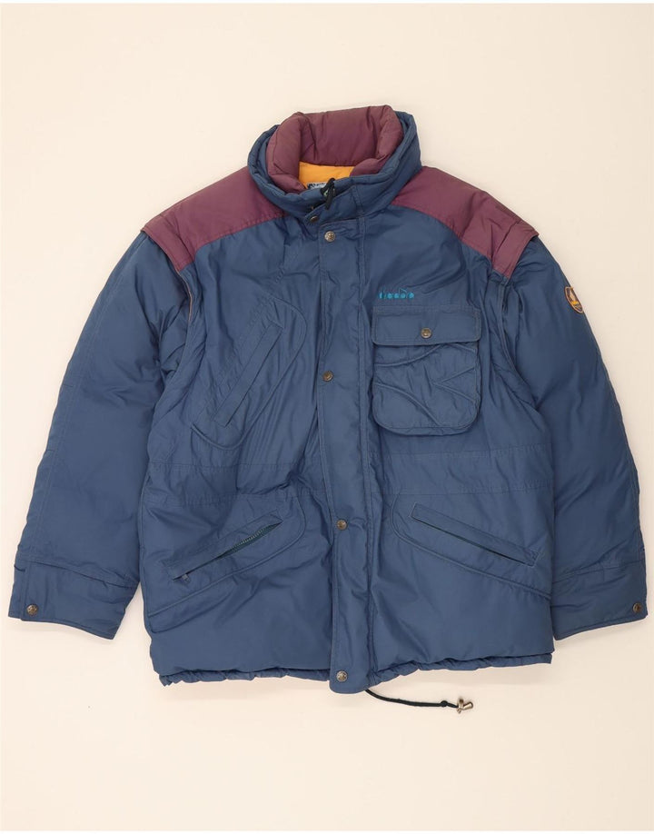 DIADORA Womens Padded Jacket UK 16 Large Blue Colourblock Polyester Vintage Diadora and Second-Hand Diadora from Messina Hembry 