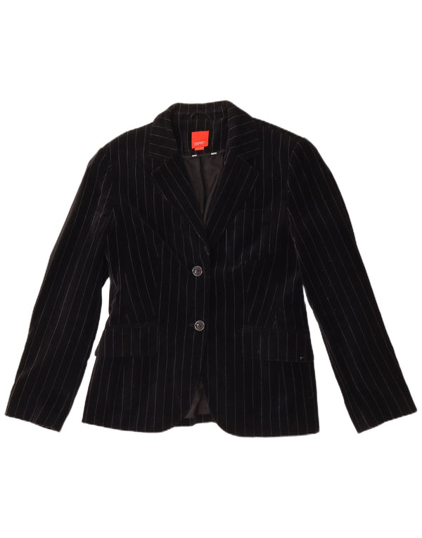 Giacca blazer in velluto da donna a 2 bottoni Esprit UK 14 grande gessato nero