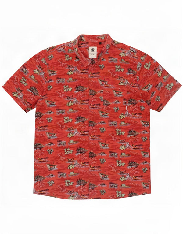 Element Camicia hawaiana da uomo a maniche corte grande rossa floreale in cotone