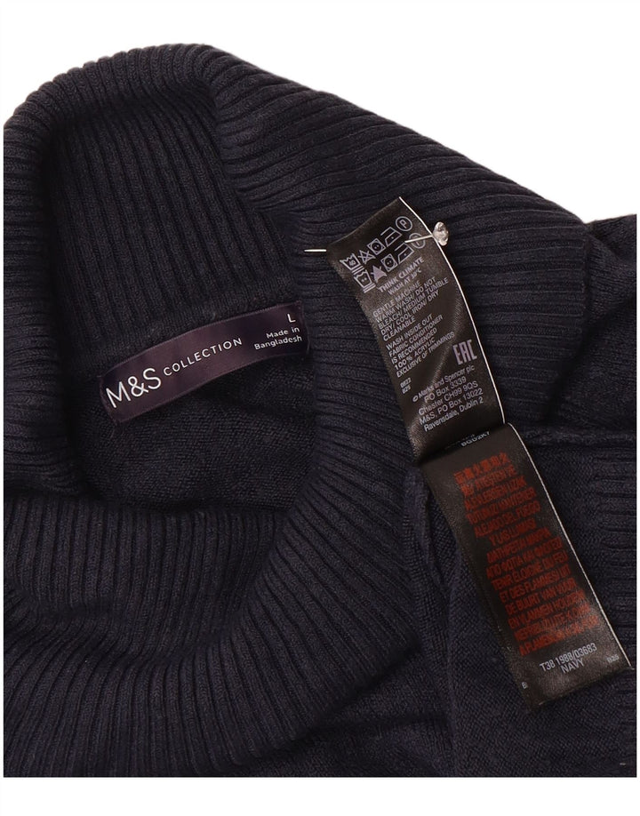 Maglione maglione a collo alto da donna Marks & Spencer UK 16 grande blu navy