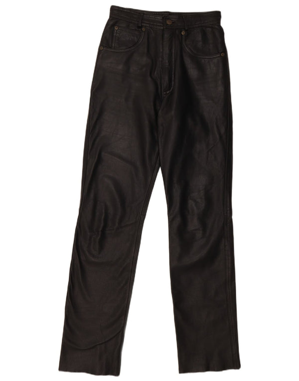 Pantaloni dritti in pelle da donna vintage W27 L32 in pelle nera