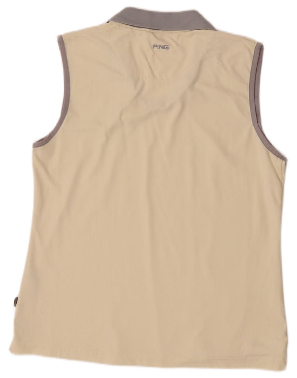 Polo senza maniche da donna Ping UK 14 Large in nylon color block bianco sporco