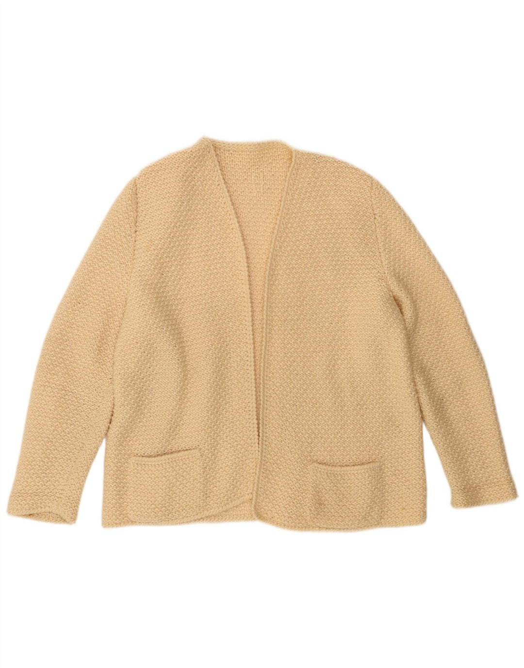 Maglione cardigan aperto da donna vintage UK 16 grande beige
