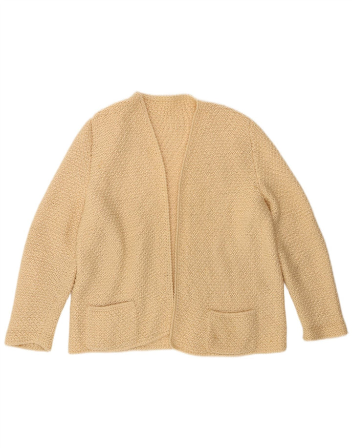 Maglione cardigan aperto da donna vintage UK 16 grande beige