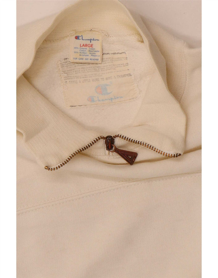 Felpa Champion da uomo con collo con zip, maglione grande, cotone bianco sporco