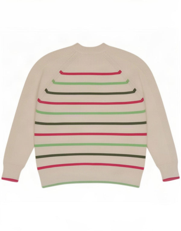 Maglione maglione girocollo da donna Marks & Spencer UK 14 a righe bianche medie