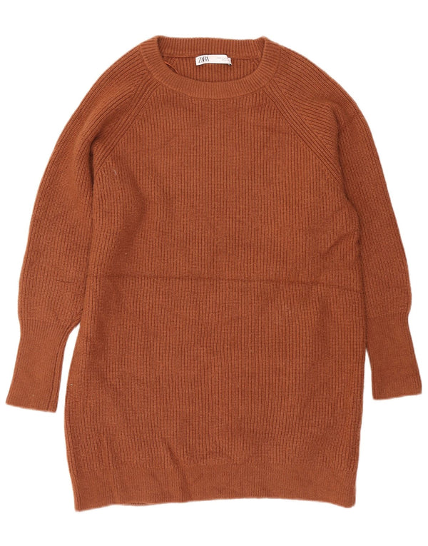 Abito maglione a maniche lunghe da donna Zara UK 14 Acrilico marrone medio