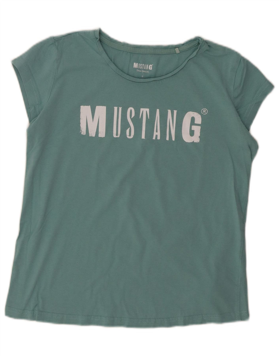 Mustang T-shirt grafica da donna Top UK 10 piccolo cotone verde