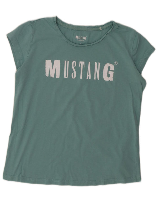 Mustang T-shirt grafica da donna Top UK 10 piccolo cotone verde