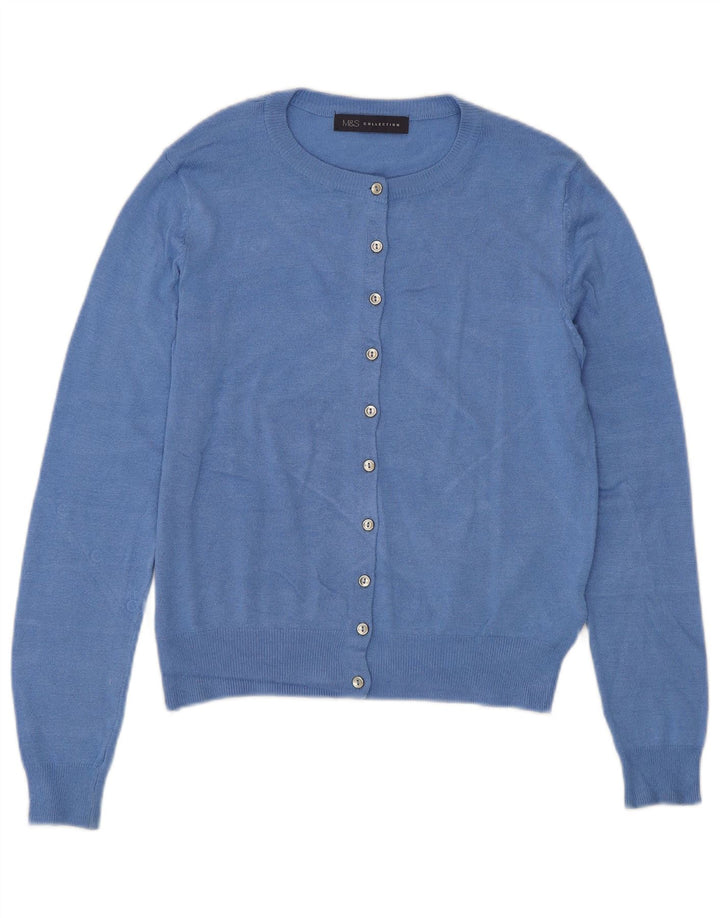 Maglione cardigan corto da donna Marks & Spencer UK 8 piccolo viscosa blu
