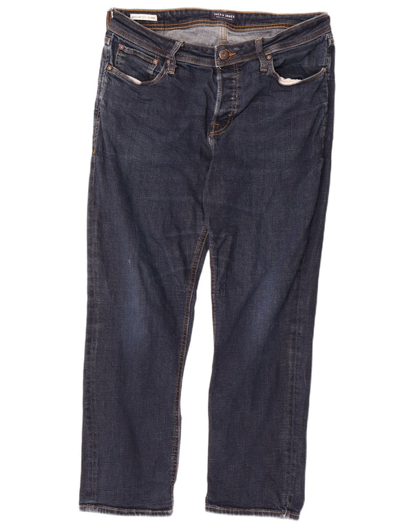 JACK & JONES Jeans dritti vestibilità regolare Clark da uomo W34 L30 cotone blu