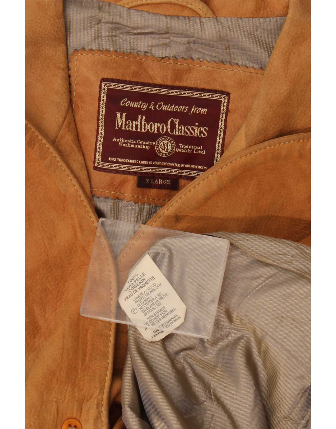 Giacca blazer in pelle scamosciata da uomo a 3 bottoni Marlboro Classics UK 42 XL in pelle beige