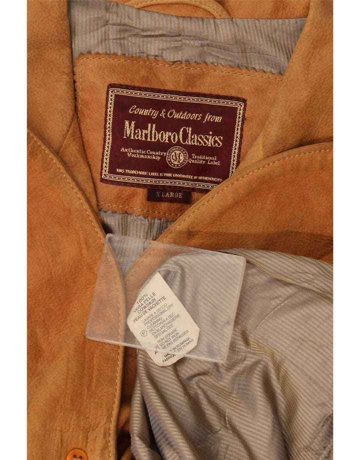 Giacca blazer in pelle scamosciata da uomo a 3 bottoni Marlboro Classics UK 42 XL in pelle beige