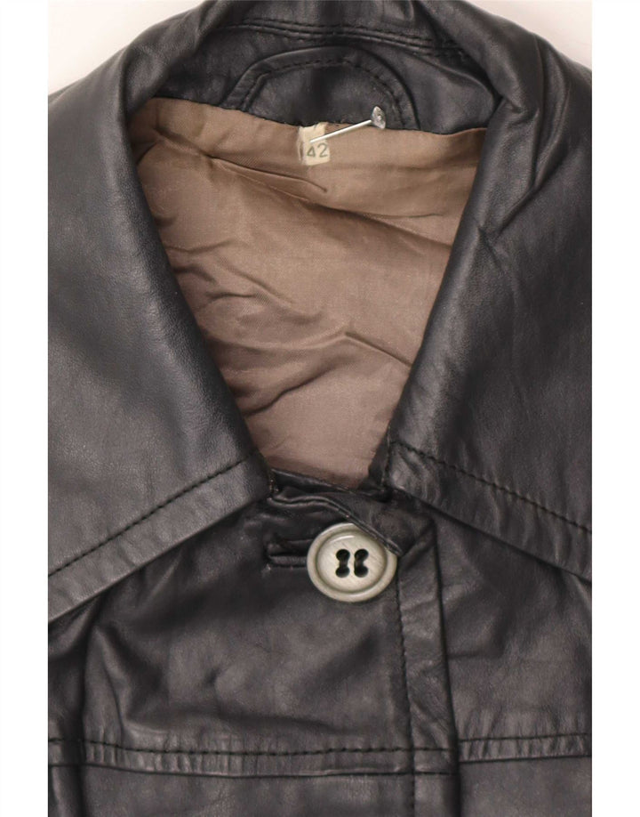 Cappotto vintage in pelle da donna IT 42 Medio Nero