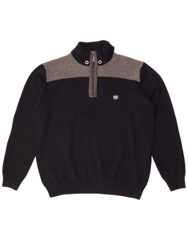 Maglione da uomo Navigare con zip e collo 3XL Blu navy color block in lana vergine