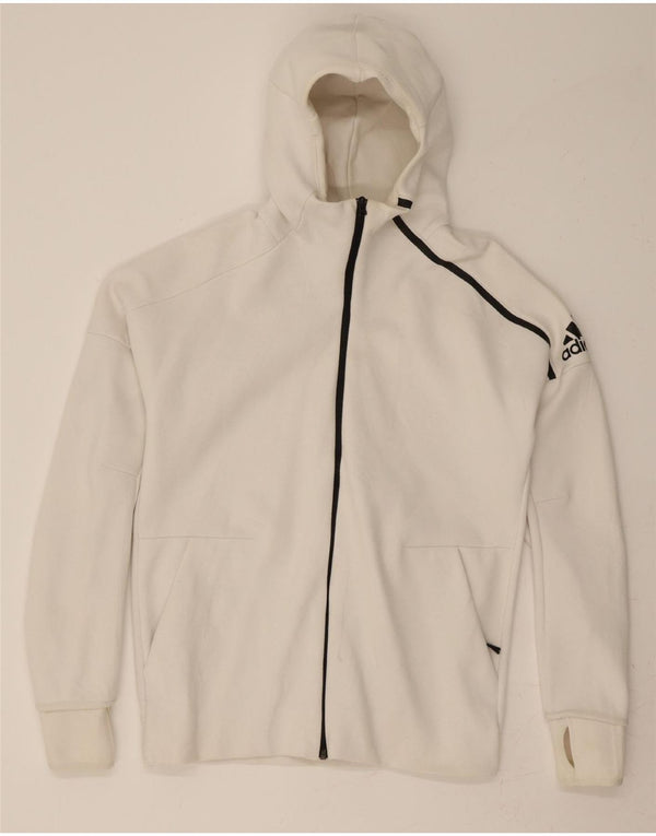 ADIDAS Mens Zip Hoodie Sweater Medium White Cotton