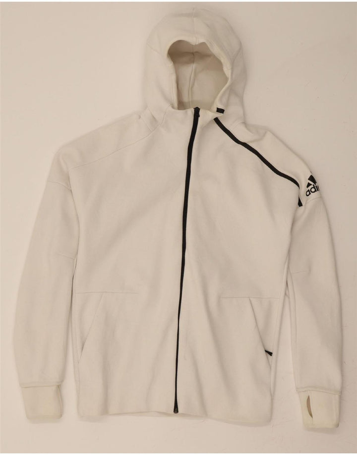Maglione con cappuccio e zip da uomo ADIDAS in cotone bianco medio