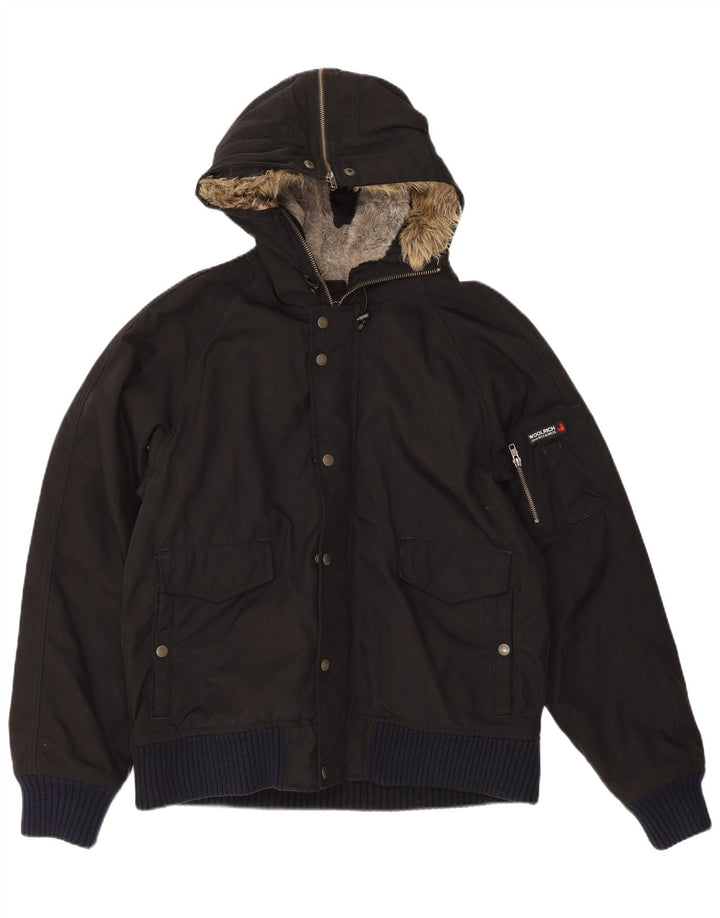 Giubbotto bomber imbottito con cappuccio da uomo Woolrich UK 40 Large nero in poliammide