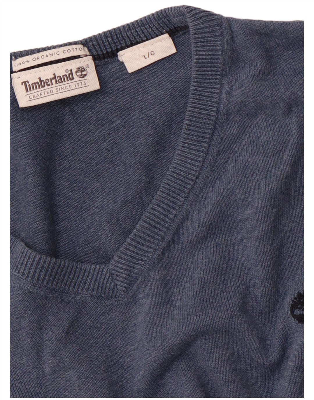 Maglione maglione con scollo a V da donna TIMBERLAND UK 16 grande cotone blu navy