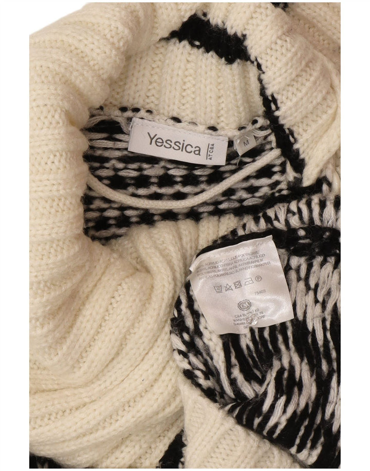 Yessica Donna Maglione con Collo a Fiocco di Neve e Collo a Bottoni UK 14 Medio Bianco Invernale