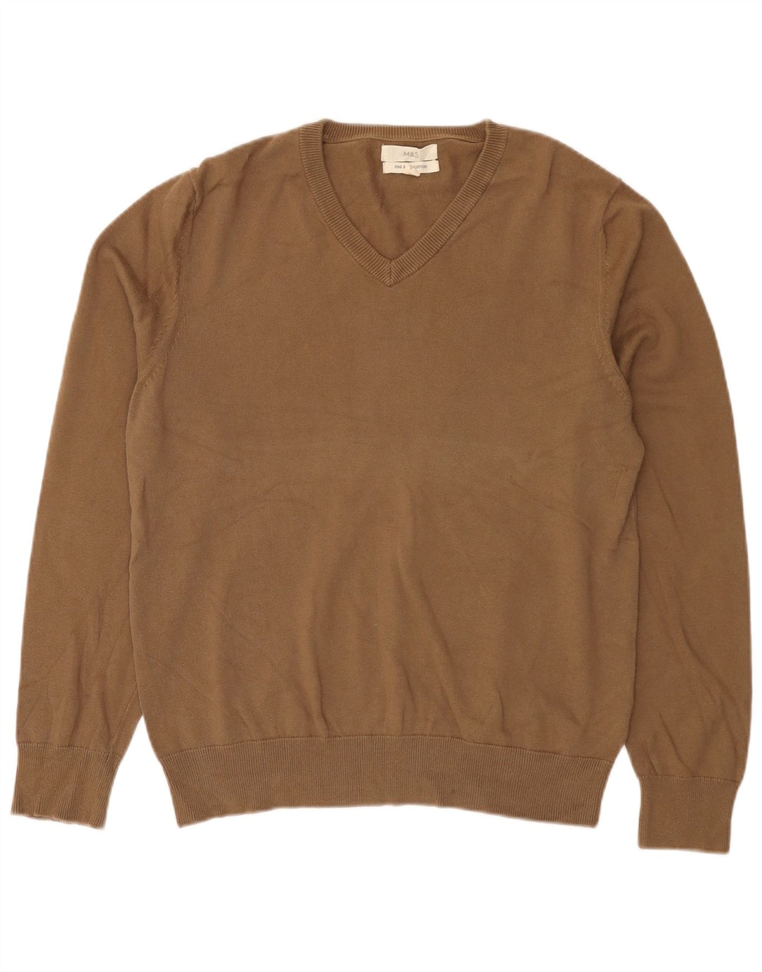 Maglione da uomo con scollo a V Marks & Spencer in cotone marrone medio