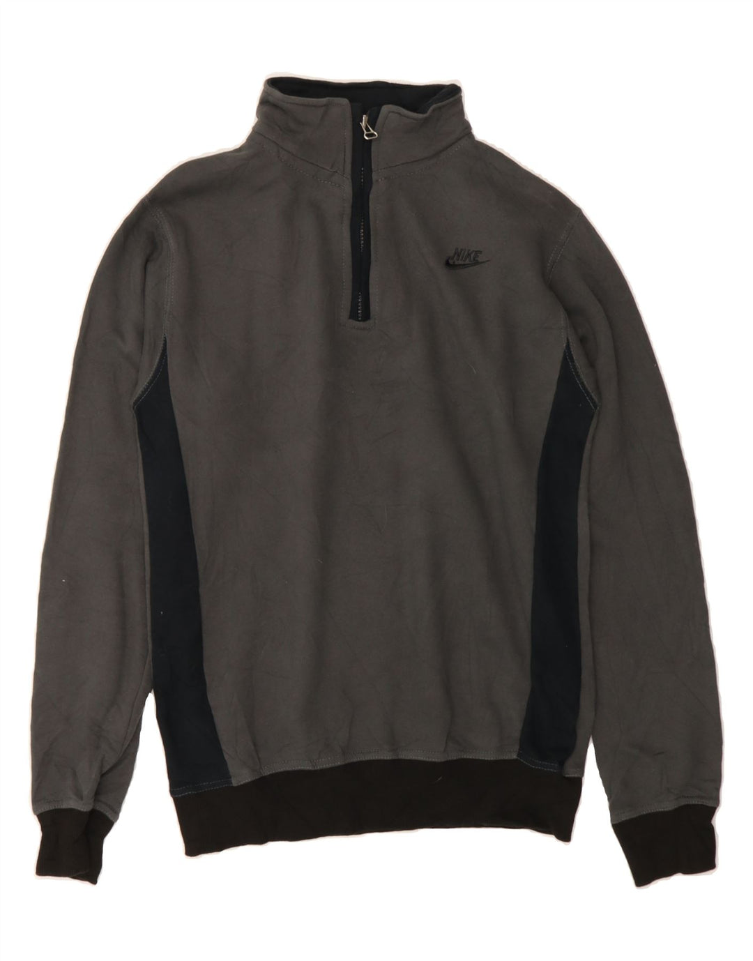 NIKE Mens Zip Neck Sweatshirt Jumper Small Grey Colourblock Vintage Nike and Second-Hand Nike from Messina Hembry 