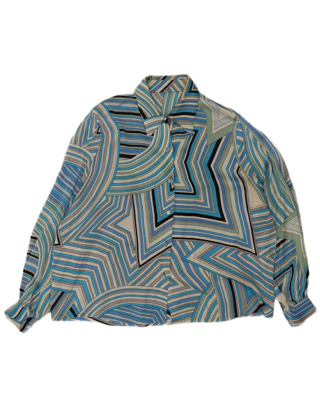 Camicia vintage da donna UK 20 2XL Blu geometrica