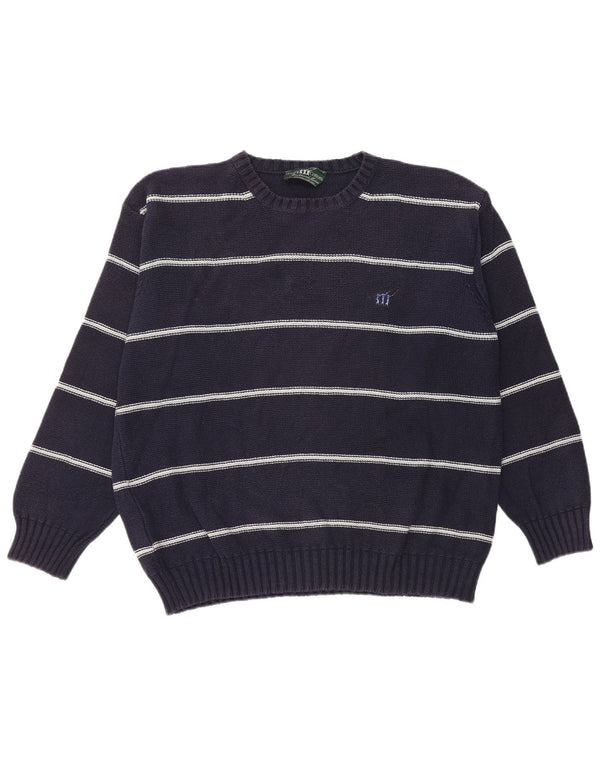 Maglione maglione girocollo da uomo Henry Cottons XL in cotone a righe blu navy
