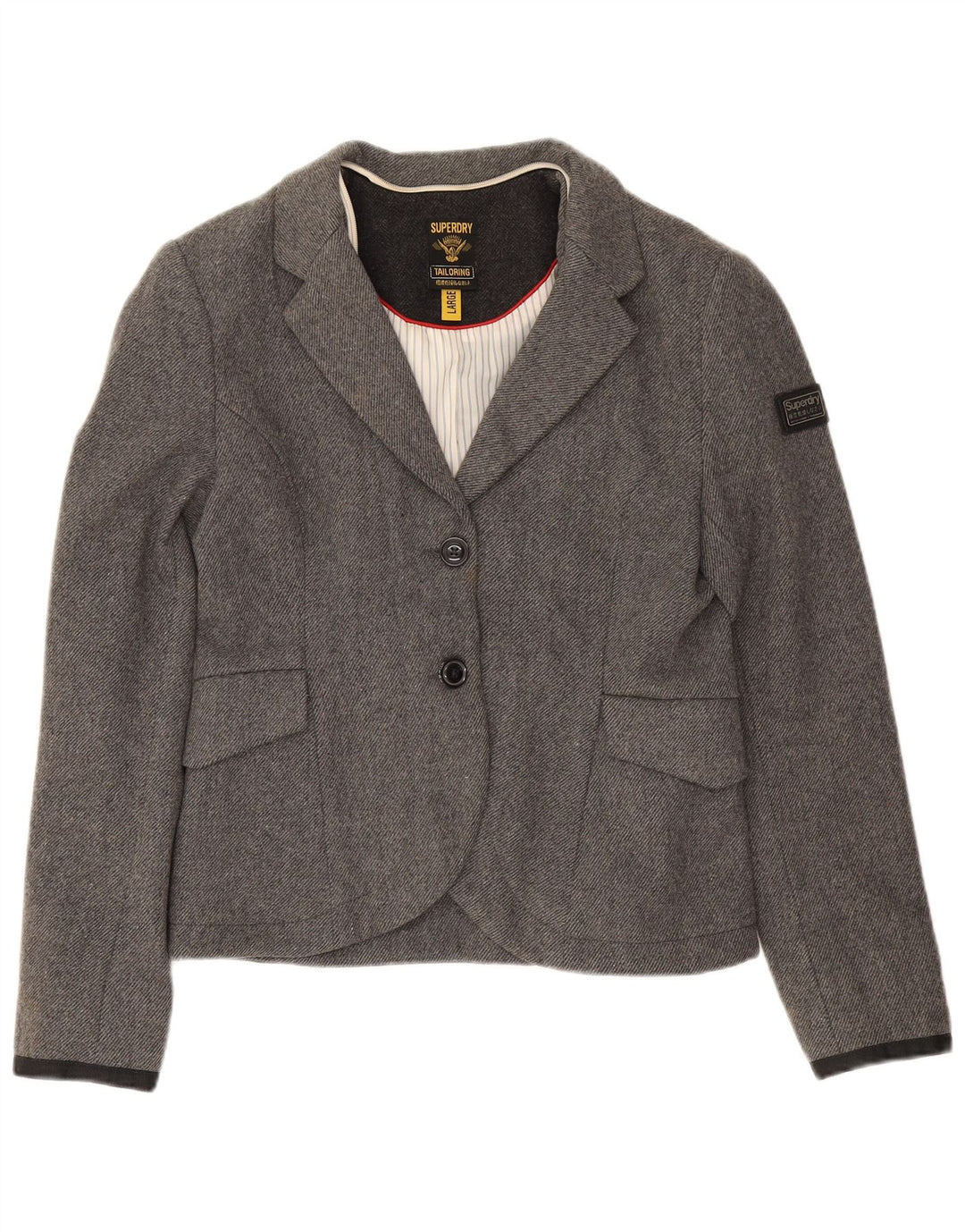 Giacca blazer da donna a 2 bottoni Superdry UK 14 grande lana grigia